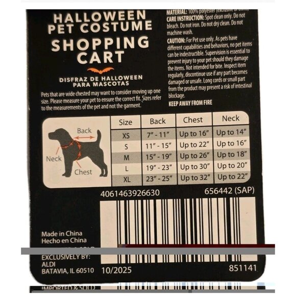 Aldi Size XS Dog Shopping Cart Costume “Pet Buggy “ New with Tags - Picture 6 of 15